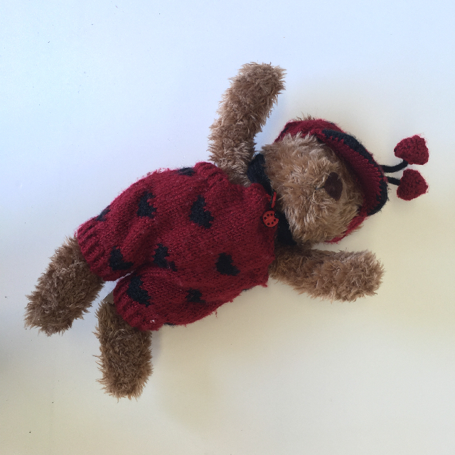SOFT TOY, Teddy in Knitted Lady Bird Outfit
